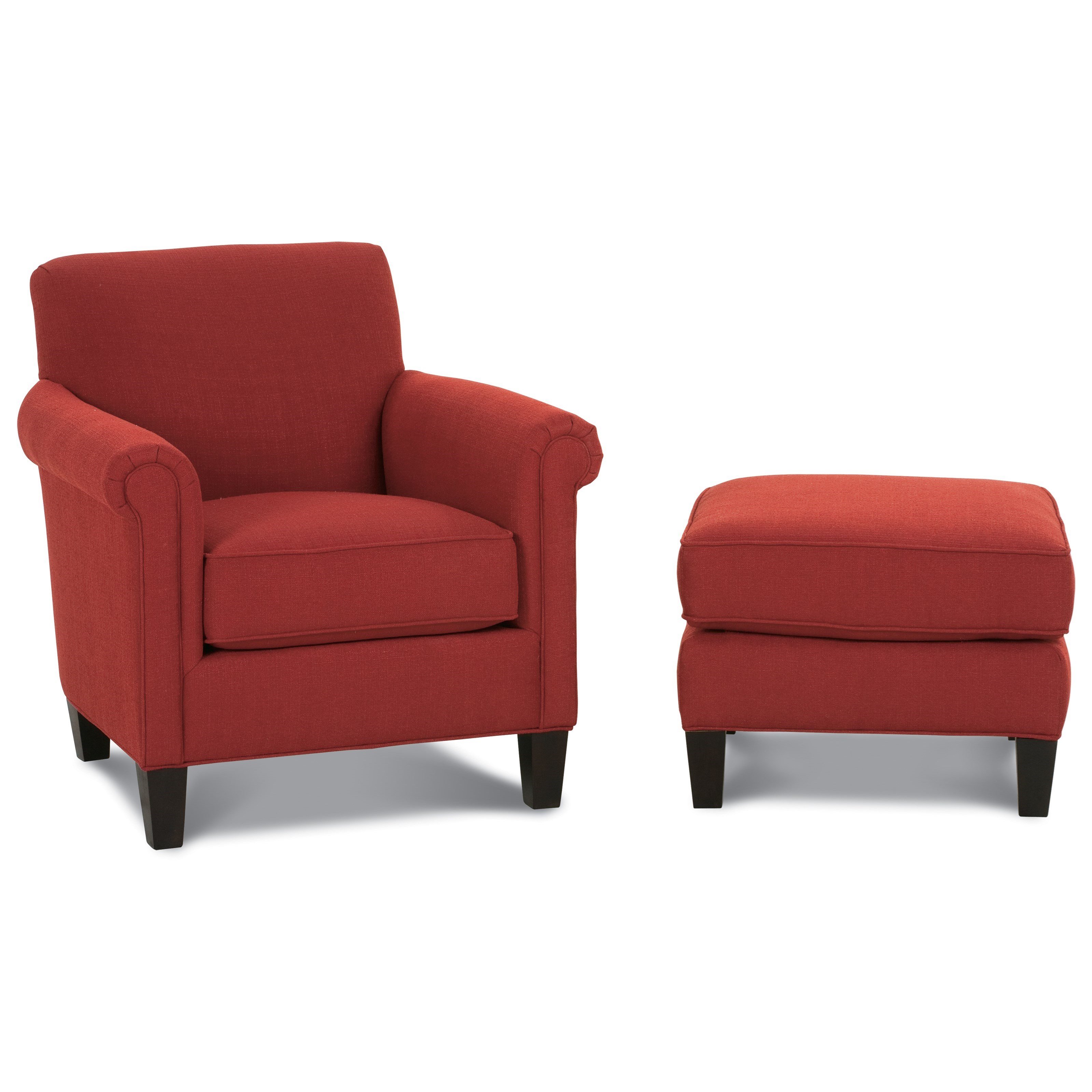 Red armchair with 2025 ottoman